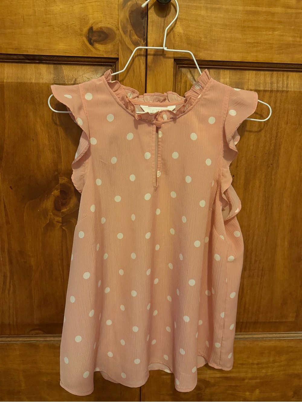 LC Lauren Conrad. Pink Polka Dot Ruffle Sleeve Top.